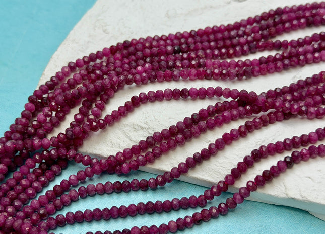 3x4mm Micro Faceted Rondelle Red Ruby Gemstone Beads 15 Inch Strand #4845