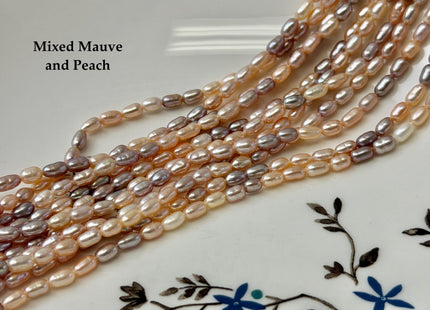 3-4x5-7 mm AAA Natural Mixed Mauve Peach Pink Rice Freshwater Pearl High Luster Freshwater Pearls Beads #P3494