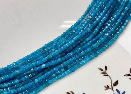 2 mm 3 mm Micro Faceted Cube Dice Square Shape Blue Apatite Tiny Gemstone Beads 15.5 Inches #4526
