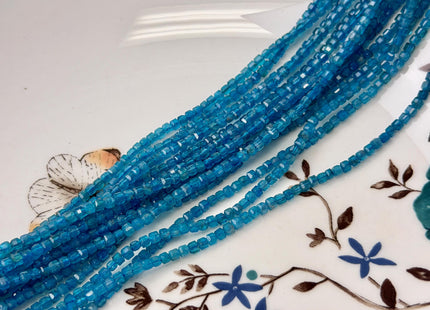 2 mm 3 mm Micro Faceted Cube Dice Square Shape Blue Apatite Tiny Gemstone Beads 15.5 Inches #4526