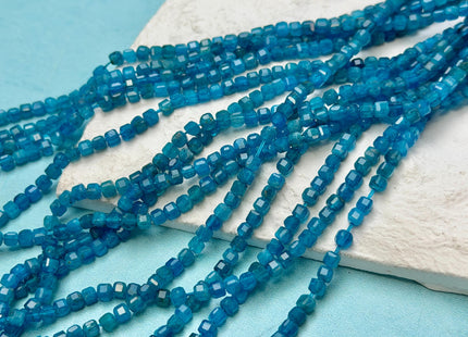 2 mm 3 mm Micro Faceted Cube Dice Square Shape Blue Apatite Tiny Gemstone Beads 15.5 Inches #4526