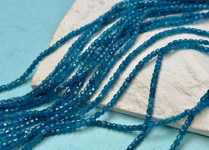 2 mm 3 mm Micro Faceted Cube Dice Square Shape Blue Apatite Tiny Gemstone Beads 15.5 Inches #4526