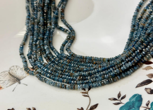 1-1.5x3mm Micro Faceted Rondelle Blue Kyanite Gemstone Beads 15.5 Inch Strand #4848