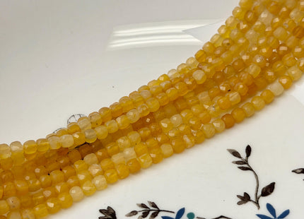 4mm Micro Faceted Cube Dice Square Shape Yellow Jade Gemstone Beads 15 Inches #4850