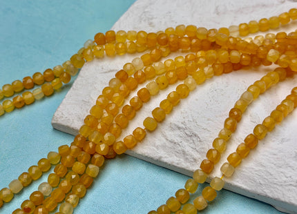 4mm Micro Faceted Cube Dice Square Shape Yellow Jade Gemstone Beads 15 Inches #4850