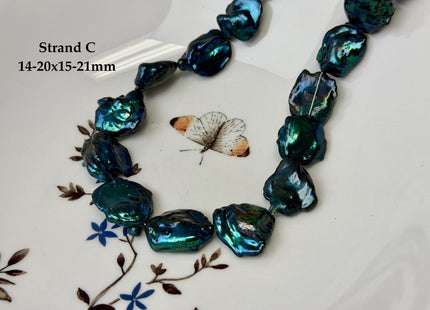 12-20x15-31 mm Green Metallic Peacock Color Jumbo Keshi Biwa Freshwater Pearls High Luster #P3496