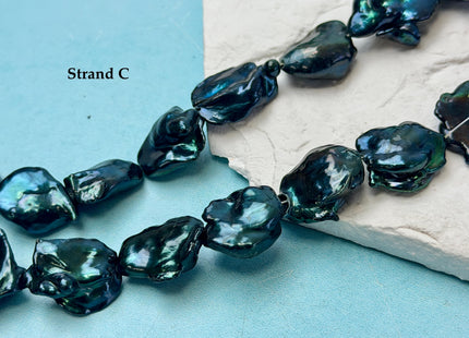 12-20x15-31 mm Green Metallic Peacock Color Jumbo Keshi Biwa Freshwater Pearls High Luster #P3496