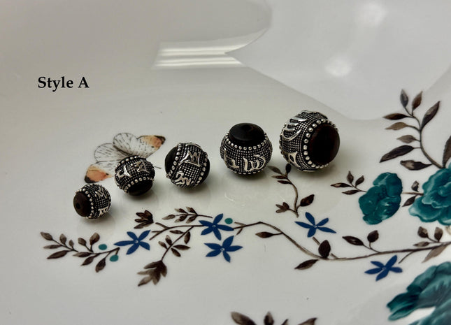 One Piece 10-18mm 925 Sterling Silver Onyx Tibetan Style Silver Spacer Bali Ball Large Hole Antique Beads #10390