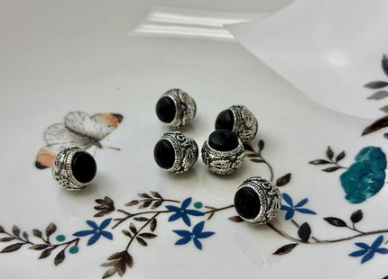 One Piece 10-18mm 925 Sterling Silver Onyx Tibetan Style Silver Spacer Bali Ball Large Hole Antique Beads #10390