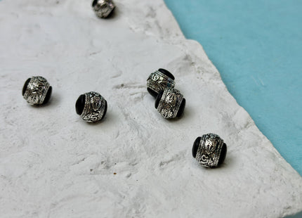 One Piece 10-18mm 925 Sterling Silver Onyx Tibetan Style Silver Spacer Bali Ball Large Hole Antique Beads #10390