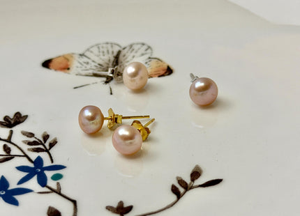 Natural Pink Freshwater Pearl Stud Earring .925 Sterling Silver/Gold Filled Earring 5-10mm Button Round Bridal Earrings #ER0004