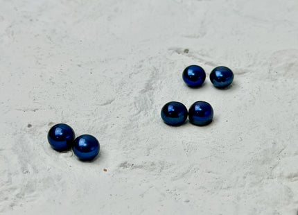 AAAA One Pair 6-6.5 mm Top Quality High Luster Round Button Half Drilled Freshwater Pearls Blue Peacock Freshwater Pearls #1626-B