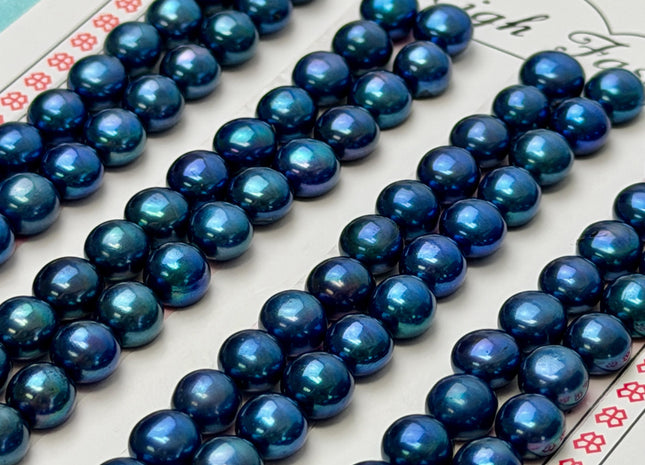 AAAA One Pair 6-6.5 mm Top Quality High Luster Round Button Half Drilled Freshwater Pearls Blue Peacock Freshwater Pearls #1626-B