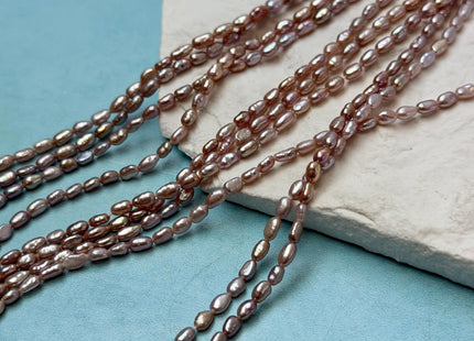 3x4-5 mm AAA Natural Dark Mauve Pink Color Rice Nugget Freshwater Pearl Beads High Luster Smooth Pearls 85 Beads #P3498
