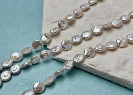 9x10-14 mm AA Natural White Oval/Tear Drop Coin Freshwater Pearl Beads High Luster Quality Cultured Freshwater Coin Pearls #P3500