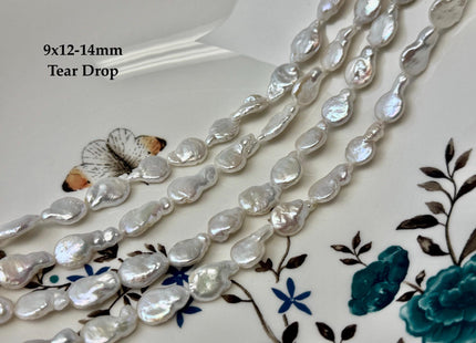 9x10-14 mm AA Natural White Oval/Tear Drop Coin Freshwater Pearl Beads High Luster Quality Cultured Freshwater Coin Pearls #P3500