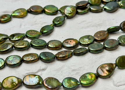9-10x11-14 mm AA Olive Green Oval Freshwater Coin Pearls High Luster Pearls With Gold Sheen #P3505