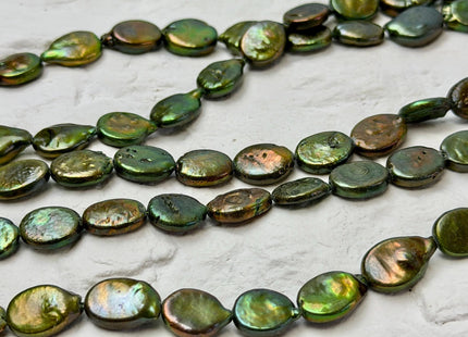 9-10x11-14 mm AA Olive Green Oval Freshwater Coin Pearls High Luster Pearls With Gold Sheen #P3505