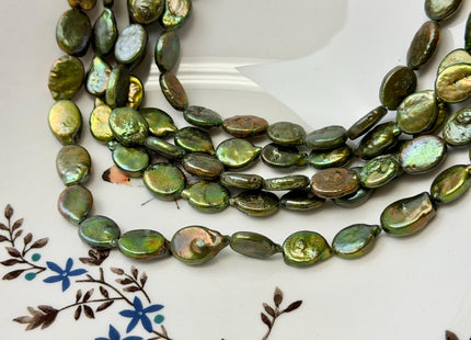 9-10x11-14 mm AA Olive Green Oval Freshwater Coin Pearls High Luster Pearls With Gold Sheen #P3505