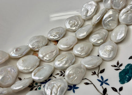 16-19x20-23 mm Large Natural White Coin Baroque Pearls 19 Beads #P3507