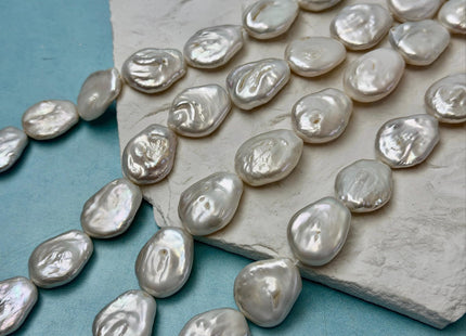 16-19x20-23 mm Large Natural White Coin Baroque Pearls 19 Beads #P3507