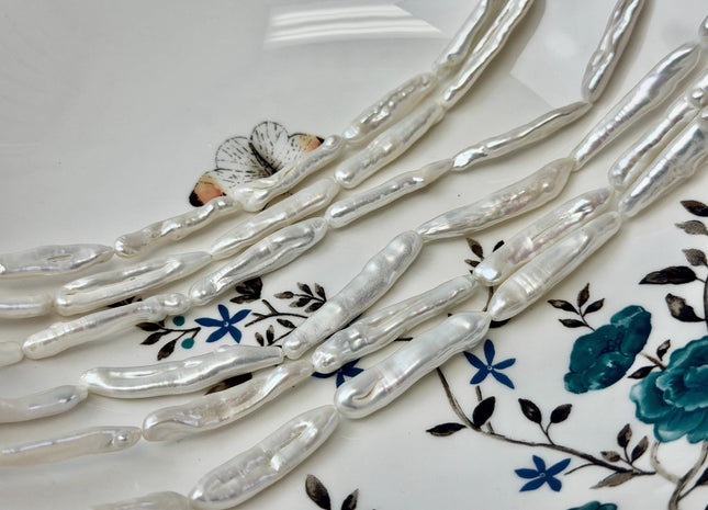 5-8x30-40 mm Natural White Biwa Stick Freshwater Pearls Natural White Long Stick Pearls 12-13 Beads #P3508