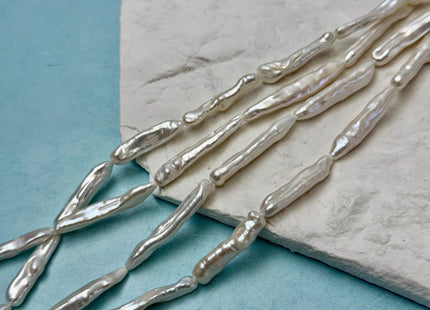 5-8x30-40 mm Natural White Biwa Stick Freshwater Pearls Natural White Long Stick Pearls 12-13 Beads #P3508