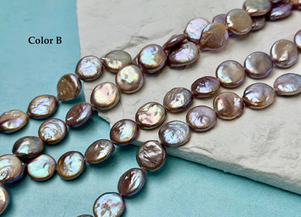 11-12 mm AA Natural Golden Mauve Pink Freshwater Round Coin Pearls With Gold Sheen 30 Beads 15 Inch Strand #P3506