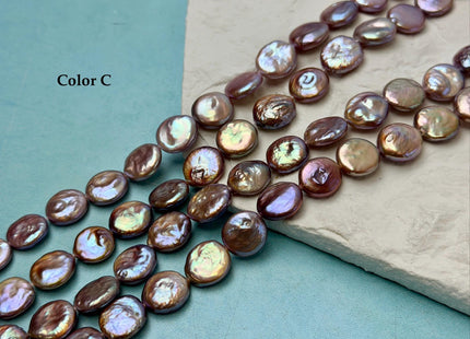 11-12 mm AA Natural Golden Mauve Pink Freshwater Round Coin Pearls With Gold Sheen 30 Beads 15 Inch Strand #P3506