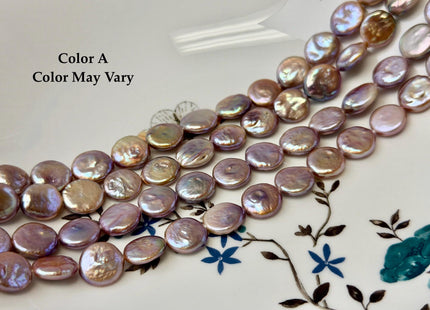 11-12 mm AA Natural Golden Mauve Pink Freshwater Round Coin Pearls With Gold Sheen 30 Beads 15 Inch Strand #P3506