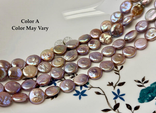 11-12 mm AA Natural Golden Mauve Pink Freshwater Round Coin Pearls With Gold Sheen 30 Beads 15 Inch Strand #P3506