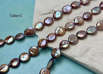 11-12 mm AA Natural Golden Mauve Pink Freshwater Tear Drop Coin Pearls With Gold Sheen 29 Beads 15 Inch Strand #P3509