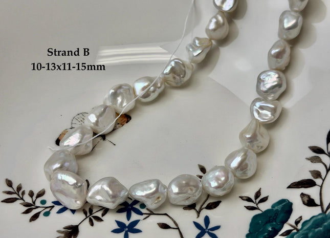 One-Of-A-Kind 9-13x10-19mm AAA Natural White Keshi Nugget Freshwater Pearls High Luster Keshi Nugget Beads #P3495