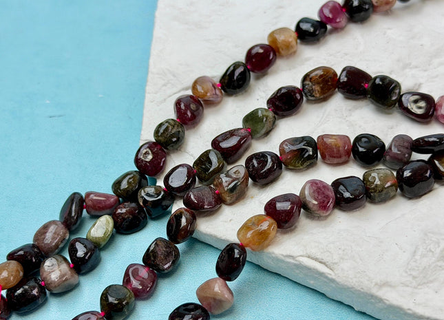 7x8-10 mm Tourmaline Pebble Nugget Gemstones 15.5 Inches Strand 47 Beads #4859