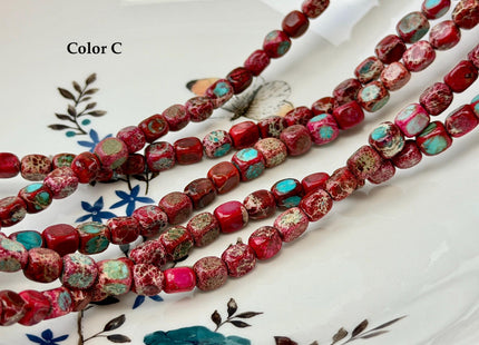 5-6x7-7.5 mm Natural Jasper Gemstone Nugget Beads Multi Green Red Brown Blue Color Rectangular Shape Beads #4774