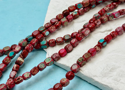 5-6x7-7.5 mm Natural Jasper Gemstone Nugget Beads Multi Green Red Brown Blue Color Rectangular Shape Beads #4774