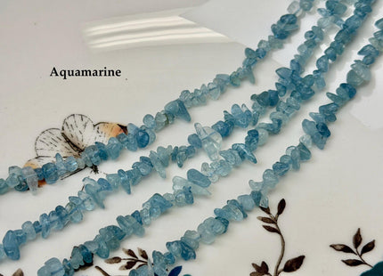 5-7 mm Aquamarine or Apatite Gemstone Irregular Chips Nugget Beads 15 Inches #4865