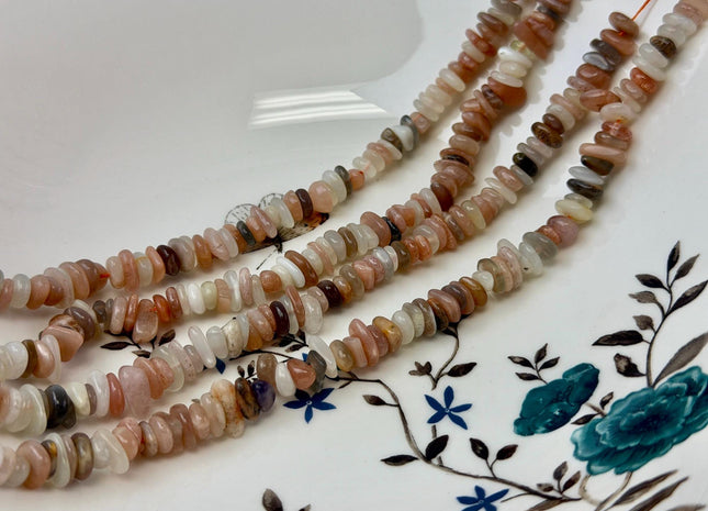 6-10 mm Natural White Peach Gray Brown Moonstone Gemstone Rondelle Chips Nugget Beads 15.5 Inches #4866