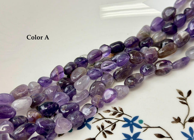 8x8-11 mm Natural Mixed Purple Amethyst Irregular Pebble Nugget 15 Inches Strand #4857