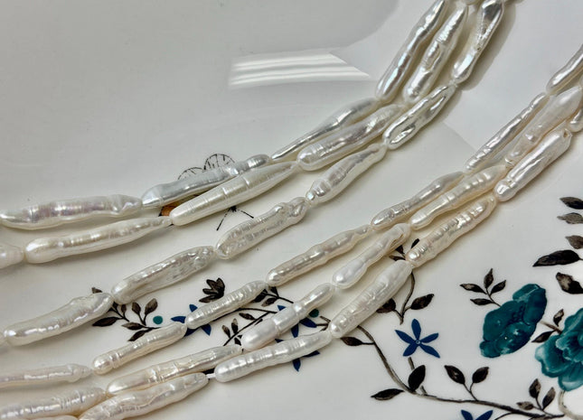 5-7x20-35 mm Natural White Biwa Stick Freshwater Pearls Genuine Natural White Long Stick Pearls 13-17 Beads #P2865