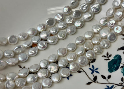 10-11 mm AA Natural White Coin Freshwater Pearl Beads High Luster Quality Cultured Freshwater Coin Pearls 32-35 Beads #P3511