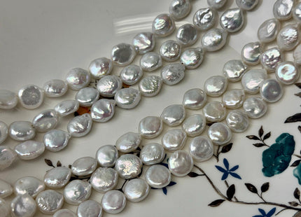 10-11 mm AA Natural White Coin Freshwater Pearl Beads High Luster Quality Cultured Freshwater Coin Pearls 32-35 Beads #P3511