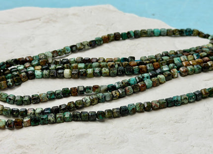 3x3 mm Micro Faceted Cube Dice Square Shape Multi Green Brown Color Africa Turquoise Beads 15.5 Inches 125 Beads #4872