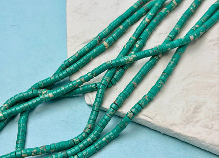 2x4mm Green Color Impression Jasper Heishi Rondelle Shape Genuine Natural Sea Sediment Jasper Discs Gemstone Beads 15.5 Inches Strand #3108