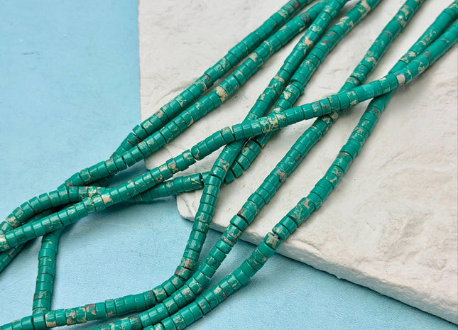 2x4mm Green Color Impression Jasper Heishi Rondelle Shape Genuine Natural Sea Sediment Jasper Discs Gemstone Beads 15.5 Inches Strand #3108