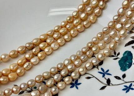 6-7x7-8 mm AAA Champagne Orange Color Freshwater Pearl Potato Rice Nugget Pearls Beads #P1833