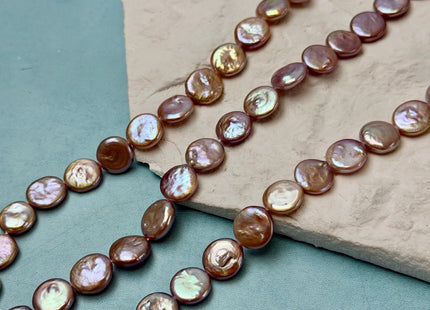 11-12 mm AA Natural Mauve Pink Freshwater Round Coin Pearls With Gold Sheen 31 Beads 15 Inch Strand #P3514