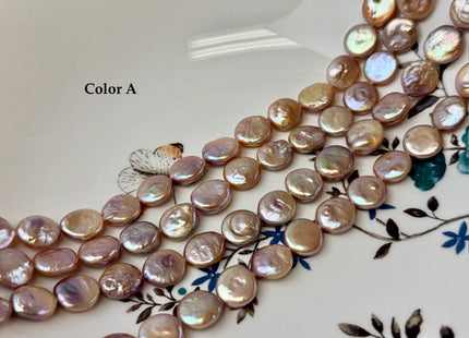 11-12 mm AA Natural Mauve Pink Freshwater Round Coin Pearls With Gold Sheen 31 Beads 15 Inch Strand #P3514