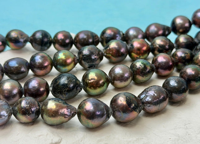 12-15 mm Half Strand Dark Brown Peacock With Gold Sheen Color Baroque Pearls Large 2.2mm Hole High Luster Iridescent Pearls 13 Beads #P3468