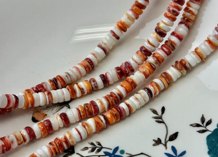 6.5mm AAA Natural Orange Red Spiny Oyster Shell Heishi Rondelle Shape Beads 16 Inch Strand #4833